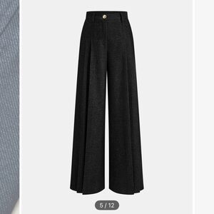 COMMENSE mid waist pleated wide leg pants - black - size small